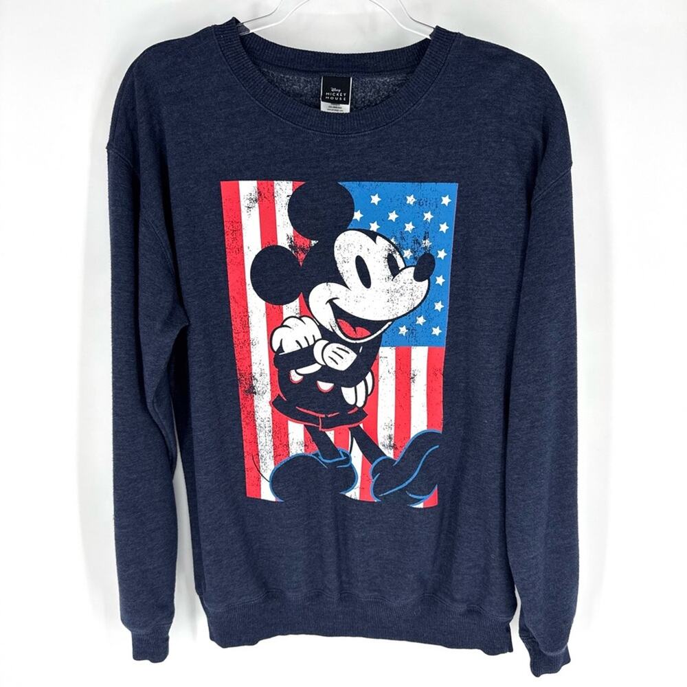 Disney Navy Blue Mickey Mouse‎ American Flag Sweatshirt Size Medium